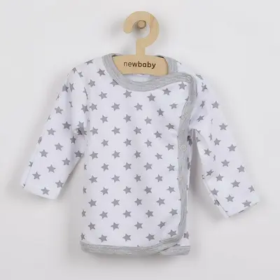Bluza cu maneca lunga, New Baby, Cu capse, Marime 56, Din bumbac 100%, Classic II Grey with stars BYN34966