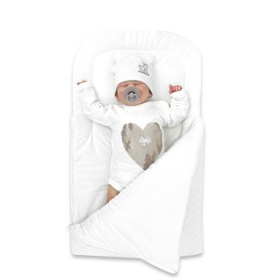 Paturica de infasat, Qmini, Pentru botez si nu numai, Cu fermoar, 72x45 cm, Din catifea matlasata, White BYN6426972024938
