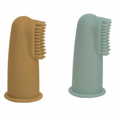 Set 2 periute de dinti pentru deget, FreeON, Cu peri moi, Silicon, Curata bland, 0 luni+, Green/Ochre BYN49478