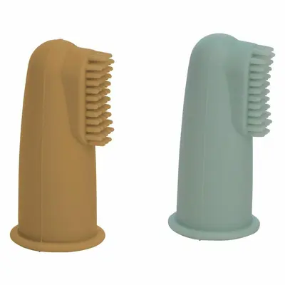 Set 2 periute de dinti pentru deget, FreeON, Cu peri moi, Silicon, Curata bland, 0 luni+, Green/Ochre BYN49478