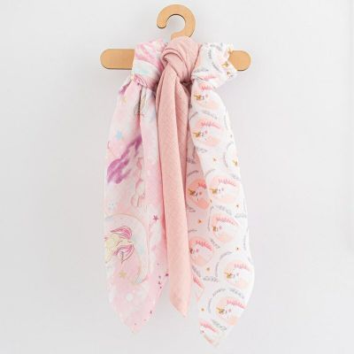 Set 3 scutece, New Baby, Multifunctionale, Din bumbac 100%, Material certificate Oeko Tex Standard 10070x80 cm, Multicolor, Girl BYN56180
