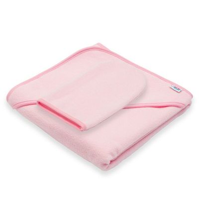 Set prosop cu gluga si manusa baie, New Baby, Dimensiune 80 x 80 cm, Basic, Pink BYN56243
