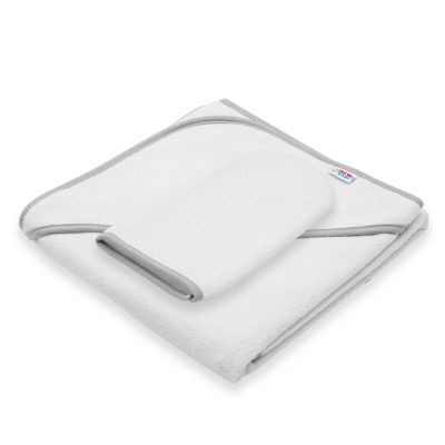 Set prosop cu gluga si manusa baie, New Baby, Dimensiune 80 x 80 cm, Basic, White-gray BYN56245