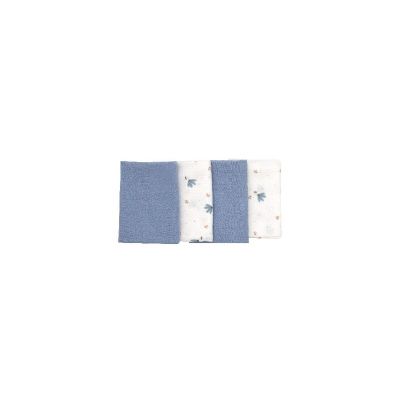 Set 4 lavete, Bubaba, Din muselina, Dimensiune 40x40 cm, Pentru spalarea si ingrijirea fetei si a corpului bebelusului dupa masa sau baita, Blue BYN82344