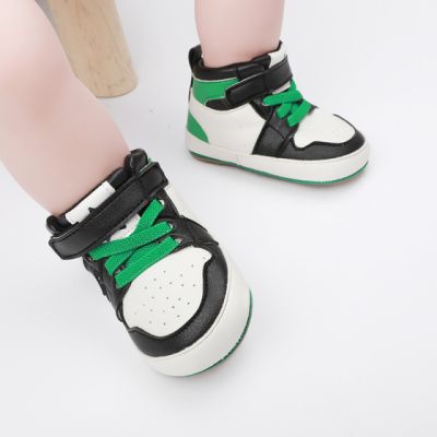Adidasi albi cu negru si verde, inalti pentru bebelusi md9812-6-sa3