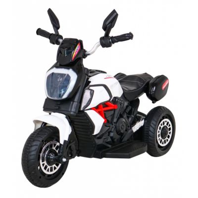 Motocicleta electrica fast tourist, roti din plastic, scaun tapitat, 83x35x63 cm, putere 18w - alb edeedipa.blj818.bia