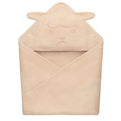 Prosop de baie, Lionelo, Cu gluga, Din muselina, 100% bumbac, 80x80 cm, Absorbtie eficienta, Bej deschis BYNLO-MUSLIN_HOODED_TOWEL_BEIGE_SAND