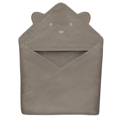 Prosop de baie, Lionelo, Cu gluga, Din muselina, 100% bumbac, 80x80 cm, Absorbtie eficienta, Bej inchis BYNLO-MUSLIN_HOODED_TOWEL_BEIGE_CAPPUCCINO