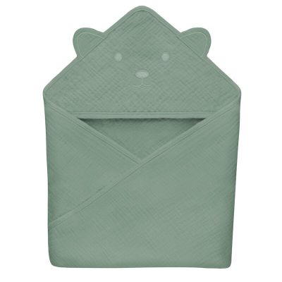Prosop de baie, Lionelo, Cu gluga, Din muselina, 100% bumbac, 80x80 cm, Absorbtie eficienta, Verde BYNLO-MUSLIN_HOODED_TOWEL_GREEN_FOREST