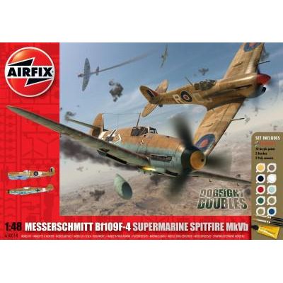 Kit constructie si pictura Set 2 avioane Messerschmitt Bf109F-4 si Supermarine Spitfire MkVb Dogfight Doubles - SOLAF50014