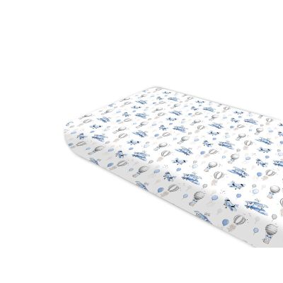 Cearceaf cu elastic, MimiNu, Pentru pat 160X80 cm, Din bumbac certificat Oeko Tex Standard 100, Blue Plane BYN6426972025638
