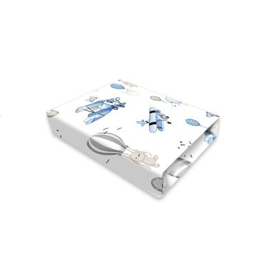 Cearceaf cu elastic, MimiNu, Pentru patut 120X60 cm, Din bumbac certificat Oeko Tex Standard 100, Blue Plane BYN6426972025546