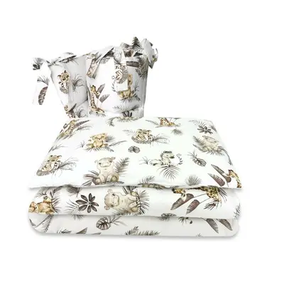 Lenjerie patut cu 3 piese, MimiNu, Pentru patut 120x60 cm, Cu protectie laterala, Din bumbac certificat Oeko Tex Standard 100, Savanna BYN6426972025737