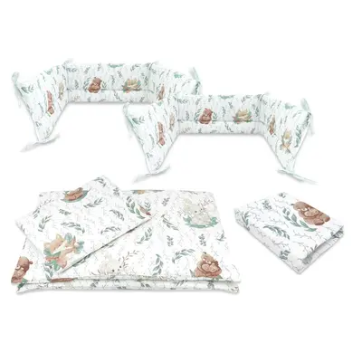 Lenjerie patut cu 5 piese, MimiNu, Cu cearceaf 120x60 cm, Pilota, Pernuta, 2 aparatori, Din bumbac certificat Oeko Tex Standard 100, Lulu Natural BYN6426972026178