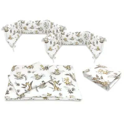 Lenjerie patut cu 5 piese, MimiNu, Cu cearceaf 120x60 cm, Pilota, Pernuta, 2 aparatori, Din bumbac certificat Oeko Tex Standard 100, Savanna BYN6426972026185