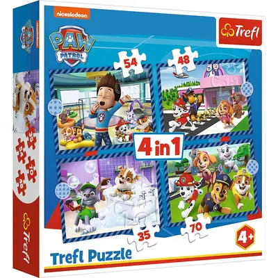 PUZZLE TREFL 4IN1 PATRULA CATELUSILOR ACTIVITATILE ZILNICE ALE ECHIPEI VIV34650