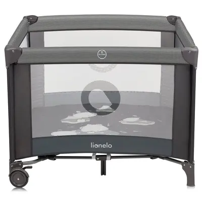 Tarc de joaca copii, Lionelo, Bonnie, Pana la 15 kg, 100 x 100 cm, Pliere compacta, Include geanta de transport, Din plasa, Cu intrare laterala cu fermoar, Cu roti, Cu salteluta din spuma, Conform cu EN12227, Gri inchis BYNLO-BONNIE_GREY_SCANDI