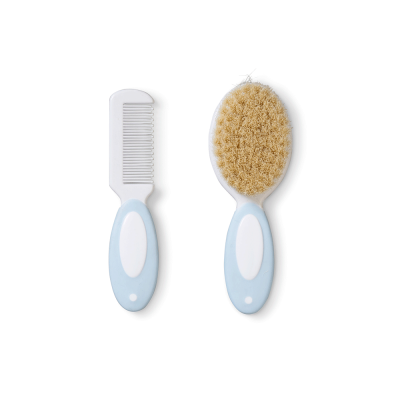 Set Pieptene Si Perie Cu Peri Naturali Pentru Bebelusi, Blue Pjb39441