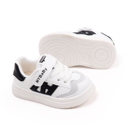 Adidasi albi cu insertii negre pentru copii - mybaby mbbm05-1-c
