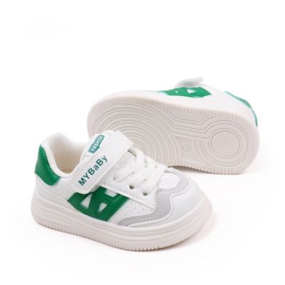 Adidasi albi cu insertii verzi pentru copii - mybaby chbm05-3-c