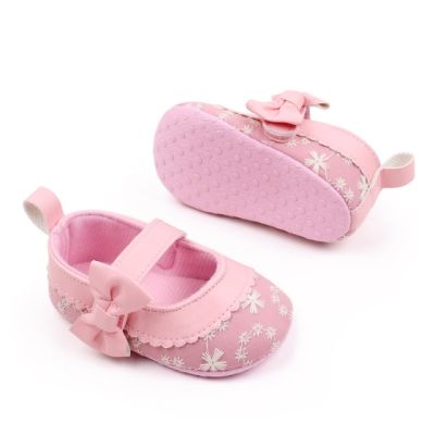 Pantofiori bebelusi roz cu fundita si broderie csbjz3239-2-va5