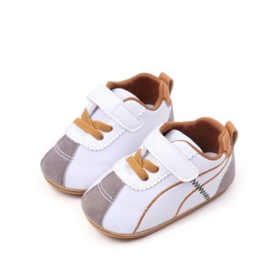 Pantofiori sport pentru bebelusi, albi cu insertii gri si maro chbxc4174-3-va5