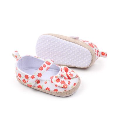Pantofiori bebelusi cu model floral portocaliu si fundita chbhf4036-1-va7