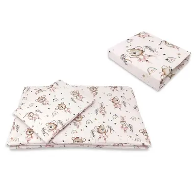 Lenjerie patut cu 3 piese, MimiNu, Cu cearceaf 120x60 cm, Pilota, Pernuta, Din bumbac certificat Oeko Tex Standard 100, Design, Little Ballerina Pink BYN6426972026338