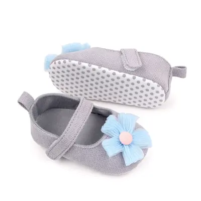Pantofiori gri decorati cu floare bleu csys-g19-2-va8