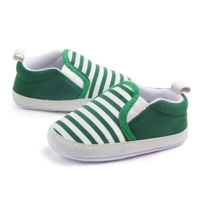 Pantofiori verzi cu dungi albe tip mocasini pentru baietei chd0432-1-va9