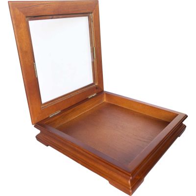 Cutie depozitare lemn cu geam 20.5x20.5x4.5 cm OEM BBJB3406856_Maro