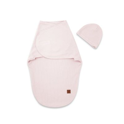 Sistem de infasare si caciulita, MimiNu, Pentru bebe, 0 - 3 luni, Din bumbac certificat Oeko Tex Standard 100, Soft Powdery Pink BYN6426972026512