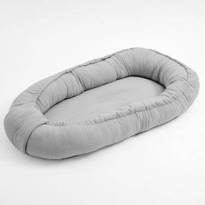 Cosulet bebelus, New Baby, Pentru dormit, Baby Nest 80 x 50 cm, Din muselina, Din materiale certificate Oeko Tex Standard 100, Light Grey BYN56726