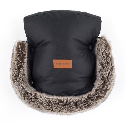 Manusi calduroase pentru carucior, Petite&Mars, Furry, Cu blanita detasabila, Pentru vremea rece, Potrivite pentru orice carucior, Impermeabile, Inchidere prin capse, Forever Black BYN527825