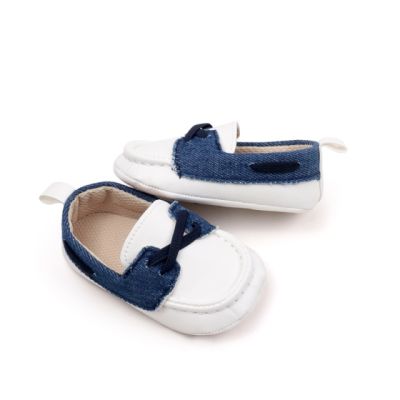 Pantofiori tip mocasini, albi cu insertii albastre chbbw3230-2-va11