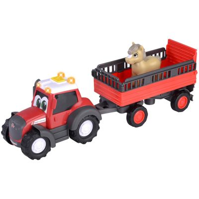 Tractor simba abc massey ferguson animal trailer 30 cm cu lumini, sunete, remorca si figurina hubs204115012