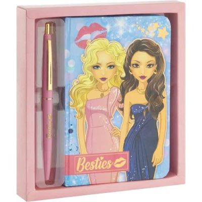 Carnetel Besties cu Pix 90 de File Liniate,15 x 10.5 cm Grafix GR140045 BBJGR140045_Roz