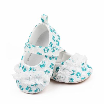 Pantofiori albi cu danteluta cu floricele verzi csbxc3068-2-va16