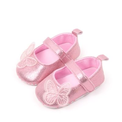 Pantofiori pentru bebelusi, roz sidefat cu fluturas chys-g24-2-va16