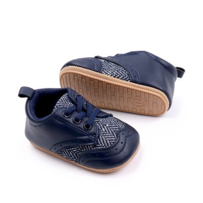 Pantofi bebelusi din piele ecologica cu insertii textile, albastru inchis csbmb3115-1-va18