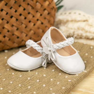 Pantofiori albi cu bareta impletita pentru bebelusi cs2622-1-va18