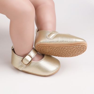 Pantofiori aurii eleganti pentru bebelusi cu bareta cu arici cs2222-4-va17