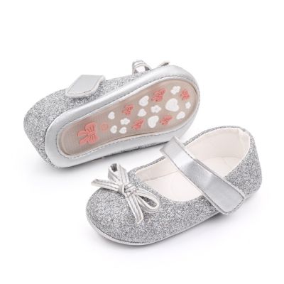 Pantofiori cu sclipici argintiu si fundita chd2572-3-va6