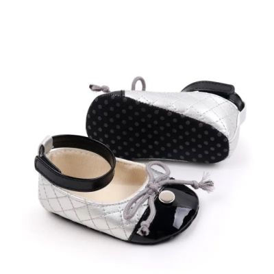 Pantofiori eleganti argintiu cu negru pentru bebelusi chbjz3210-21-va17