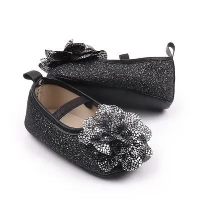 Pantofiori eleganti negri cu sclipici si floare argintie csbhx3104-1-va17