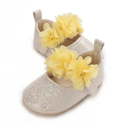 Pantofiori ivoire metalizat cu floricele galbene chj10-2-va17