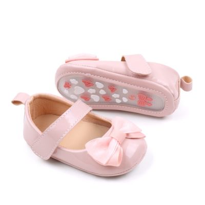 Pantofiori roz luciosi pentru bebelusi cu funda csbbw7088-1-va17