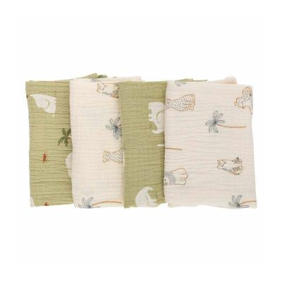 Set 4 lavete, Bubaba, Din muselina, Dimensiune 40x40 cm, Pentru spalarea si ingrijirea fetei si a corpului bebelusului dupa masa sau baita, Green/Beige BYN84508