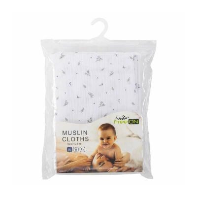 Set 4 lavete, Bubaba, Din muselina, Dimensiune 40x40 cm, Pentru spalarea si ingrijirea fetei si a corpului bebelusului dupa masa sau baita, White BYN84485