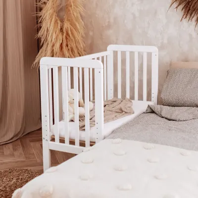 Patut Bebe Din Lemn Masiv, Patut Lateral Cu Inaltime Reglabila A Saltelei, Bedside Alb, 90 X 40 Cm Pjbscw
